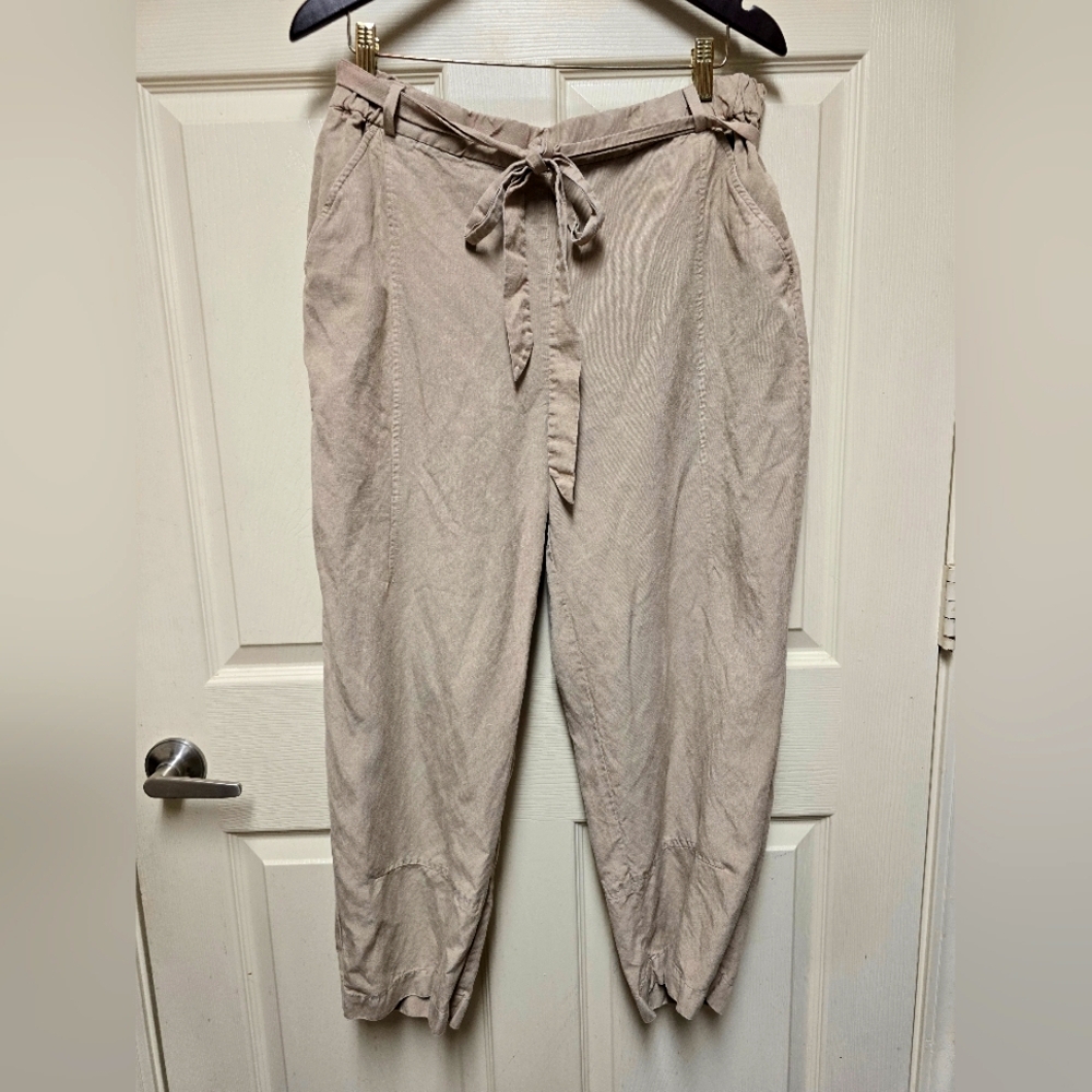 Eileen Fisher Tan Wide Leg Pants Linen Blend Sz Lg